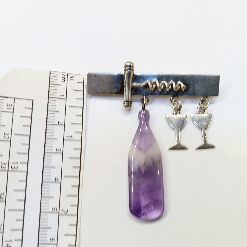 Vintage Sterling Amethyst Stone Wine Bottle Brooch Pin - Picture 2 of 5